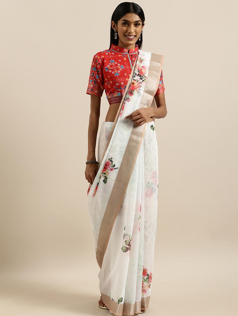 floral printed saree with blouse - 17145598 - Zoom Image - 1