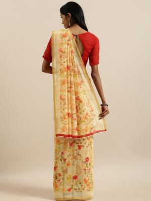 floral printed saree with blouse - 17145605 - Standard Image - 2