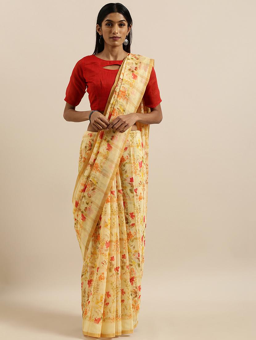 floral printed saree with blouse - 17145605 - Zoom Image - 1