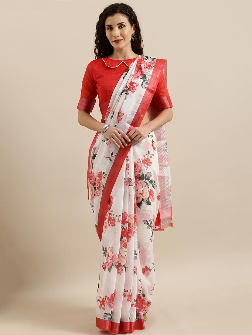 floral printed saree with blouse - 17145608 - Zoom Image - 1
