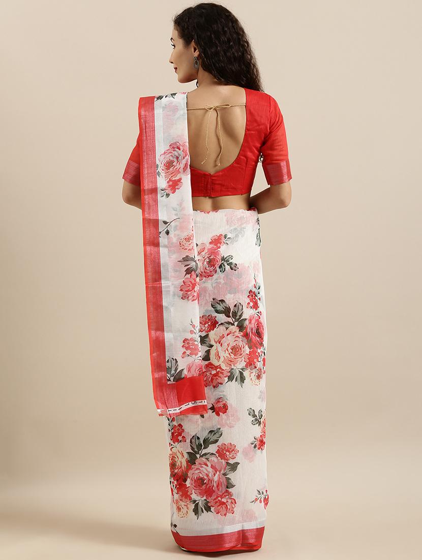 floral printed saree with blouse - 17145608 - Zoom Image - 2