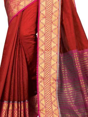 solid bordered woven saree with blouse - 17145716 - Standard Image - 2