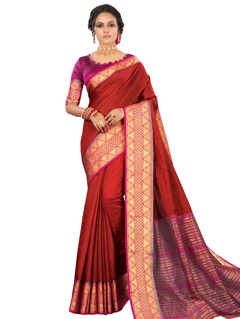 solid bordered woven saree with blouse - 17145716 - Zoom Image - 1