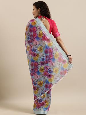 floral printed saree with blouse - 17146310 - Standard Image - 2