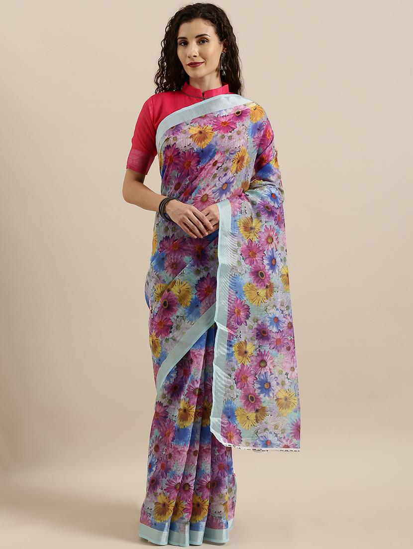 floral printed saree with blouse - 17146310 - Zoom Image - 1