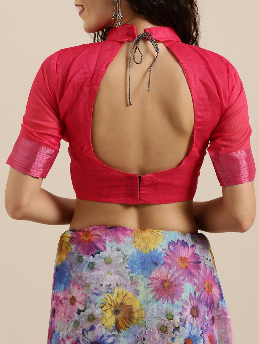 floral printed saree with blouse - 17146310 - Zoom Image - 4