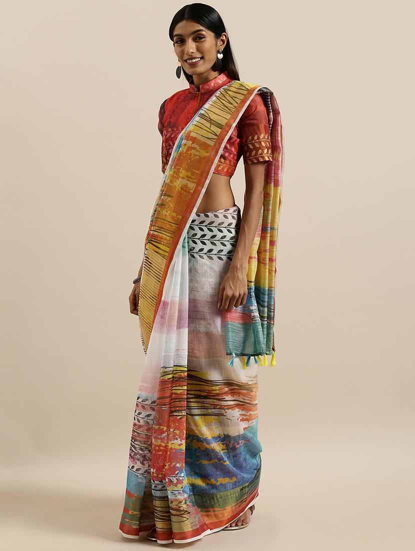 abstract printed saree with blouse - 17146326 - Zoom Image - 1