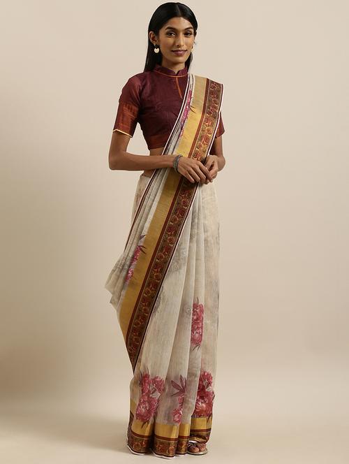 floral printed saree with blouse - 17146335 - Standard Image - 1