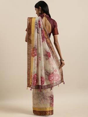 floral printed saree with blouse - 17146335 - Standard Image - 2