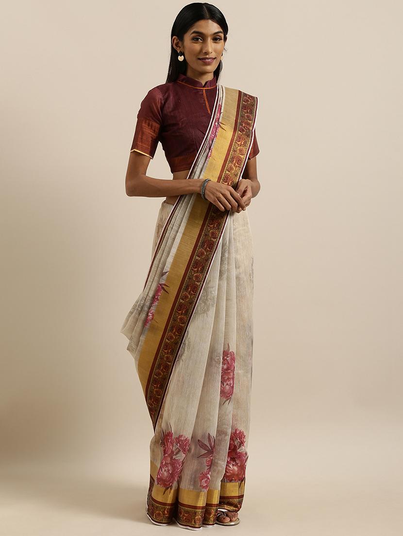 floral printed saree with blouse - 17146335 - Zoom Image - 1