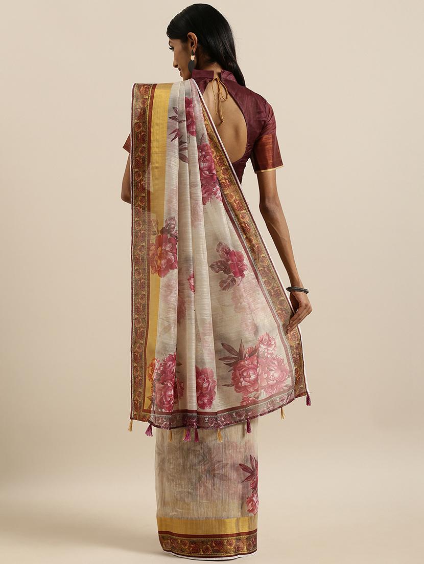 floral printed saree with blouse - 17146335 - Zoom Image - 2