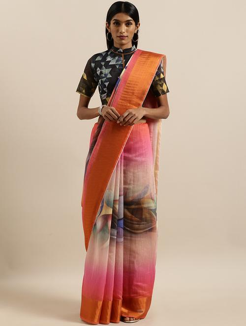 abstract printed saree with blouse - 17146336 - Standard Image - 1