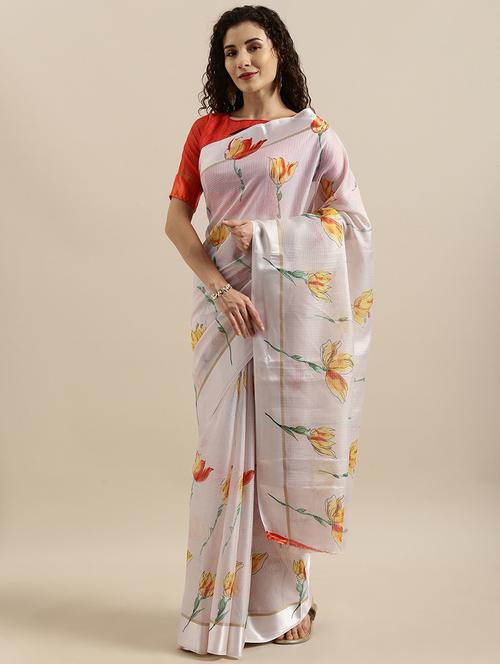 floral printed saree with blouse - 17146349 - Standard Image - 1