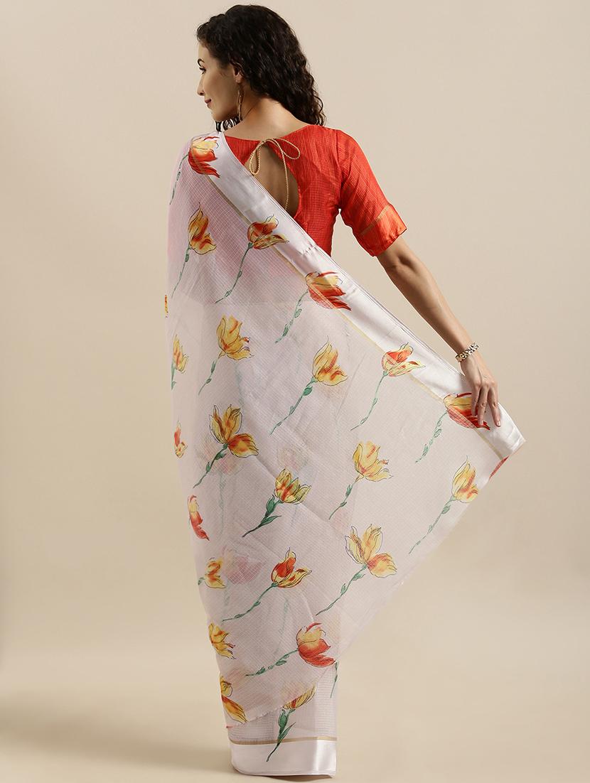 floral printed saree with blouse - 17146349 - Zoom Image - 2