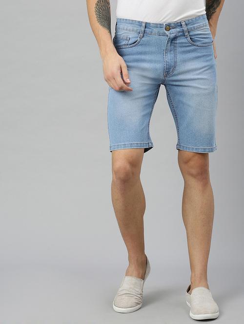 light blue washed denim shorts - 17147423 - Standard Image - 1