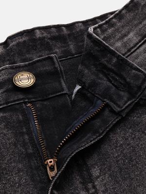 black side striped washed denim shorts - 17147424 - Standard Image - 4