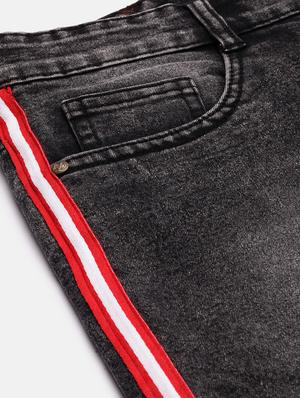 black side striped washed denim shorts - 17147424 - Standard Image - 5