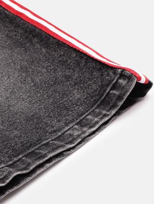 black side striped washed denim shorts - 17147424 - Standard Image - 6