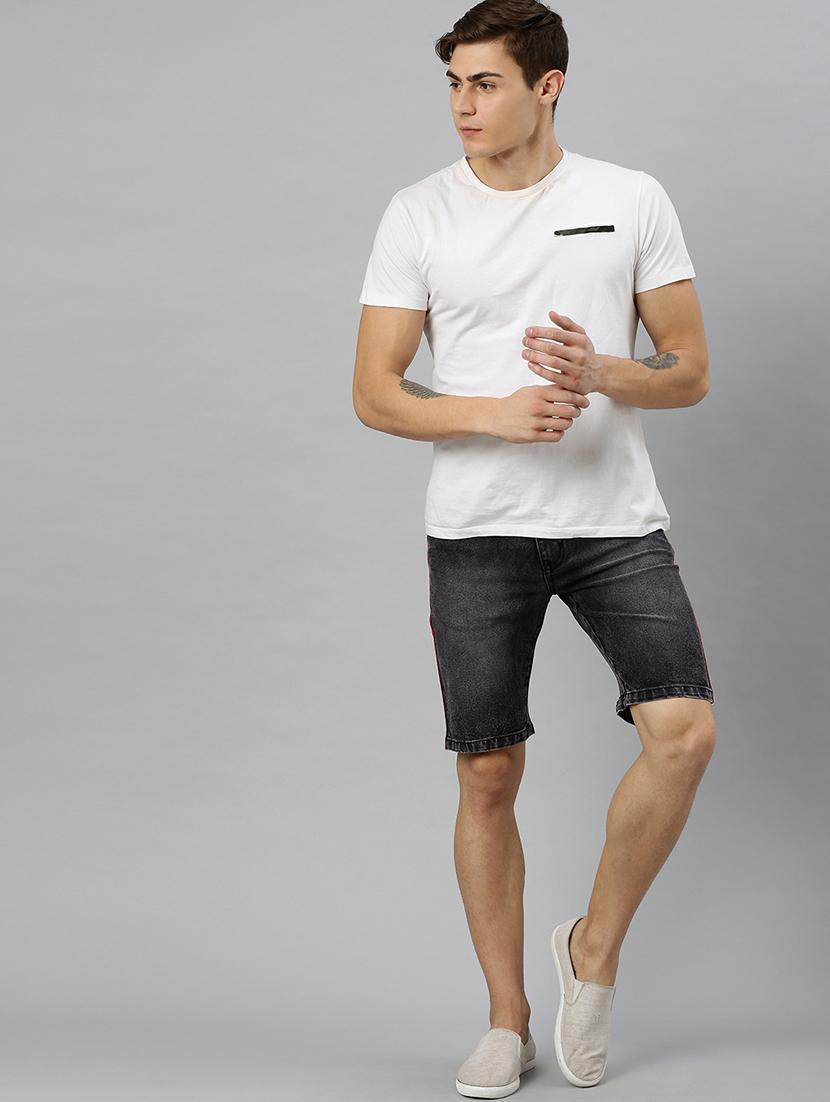 black side striped washed denim shorts - 17147424 - Zoom Image - 3