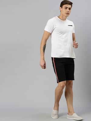 black side striped denim shorts - 17147425 - Standard Image - 3