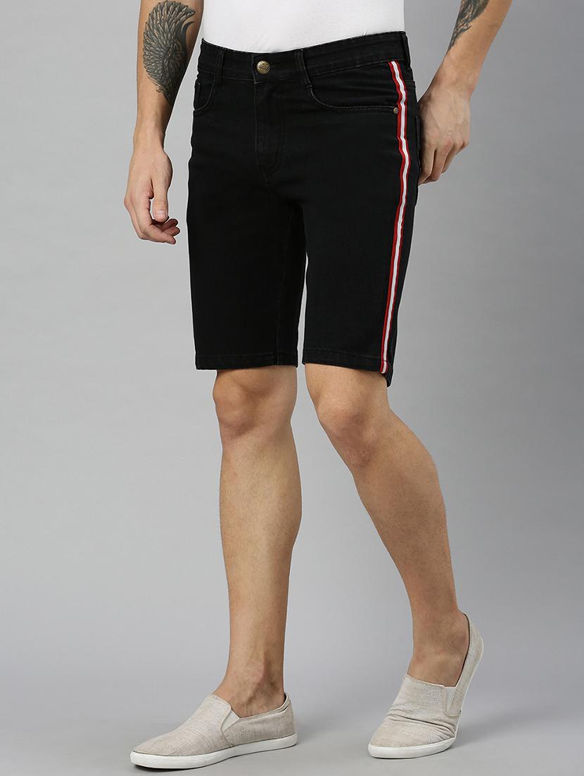 black side striped denim shorts - 17147425 - Zoom Image - 1