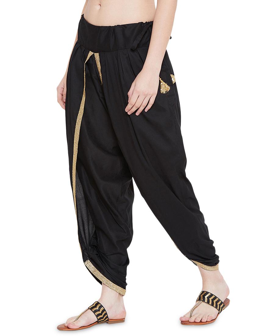 black cotton blend dhoti salwar - 17147686 - Zoom Image - 2