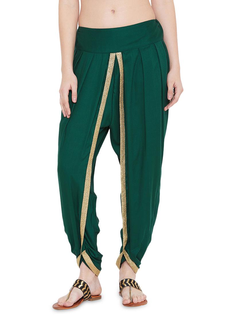green cotton blend dhoti salwar - 17147691 - Zoom Image - 1