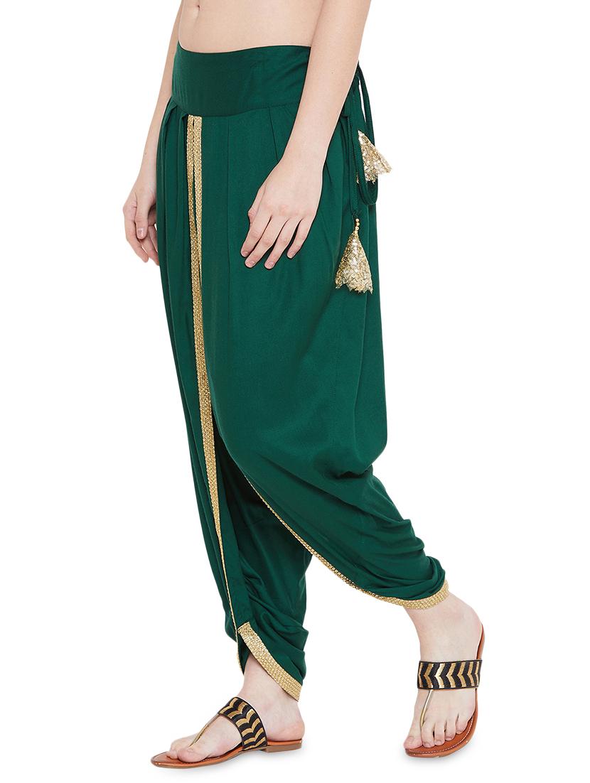 green cotton blend dhoti salwar - 17147691 - Zoom Image - 2