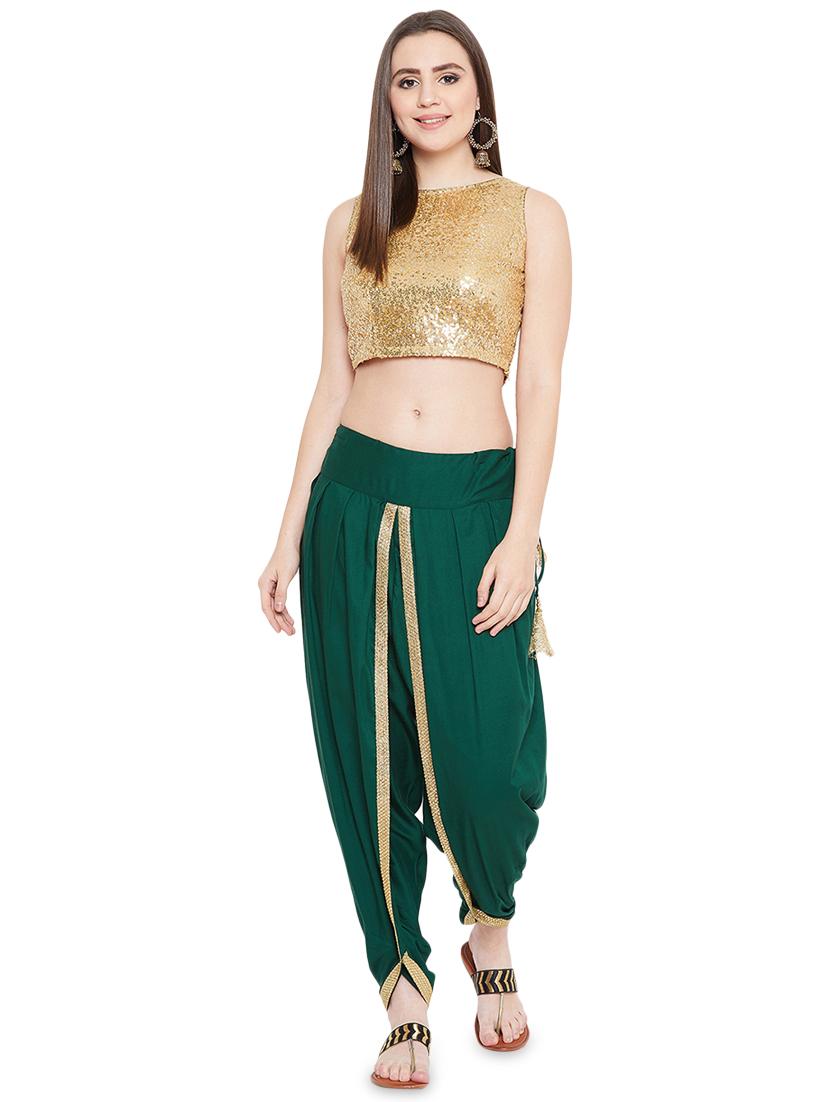 green cotton blend dhoti salwar - 17147691 - Zoom Image - 4