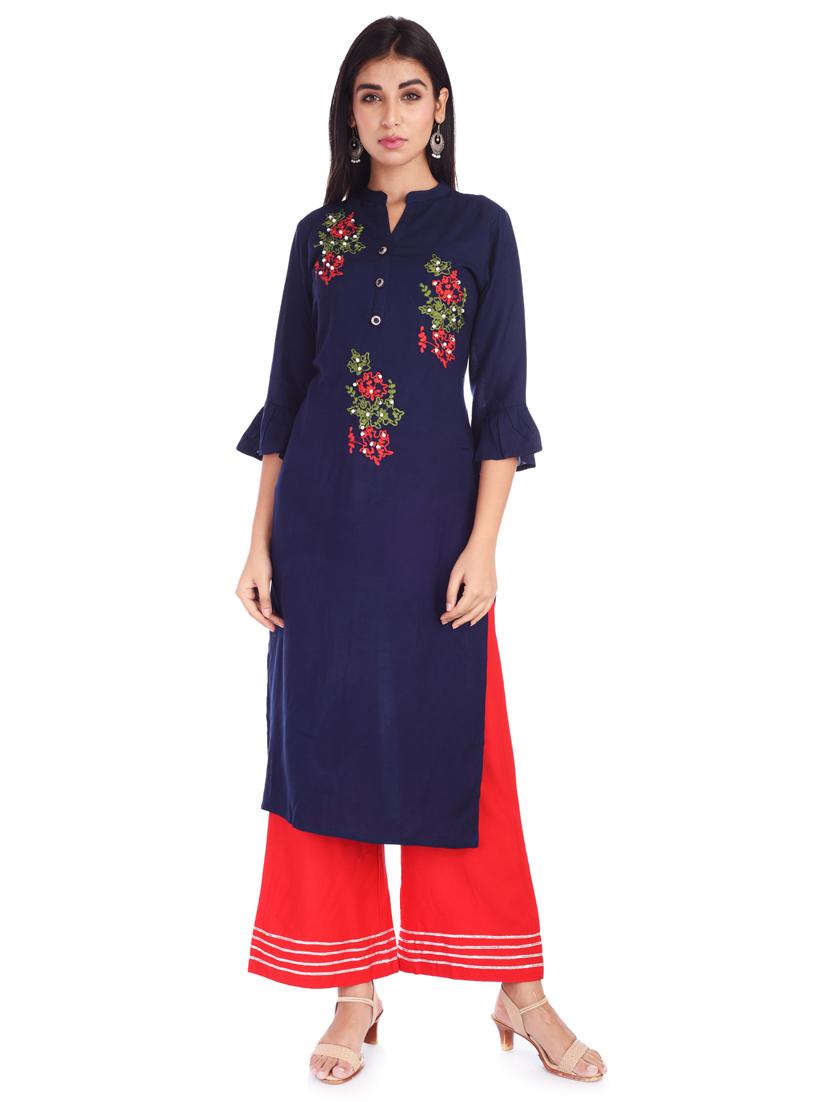 embroidered straight kurta - 17147977 - Zoom Image - 1