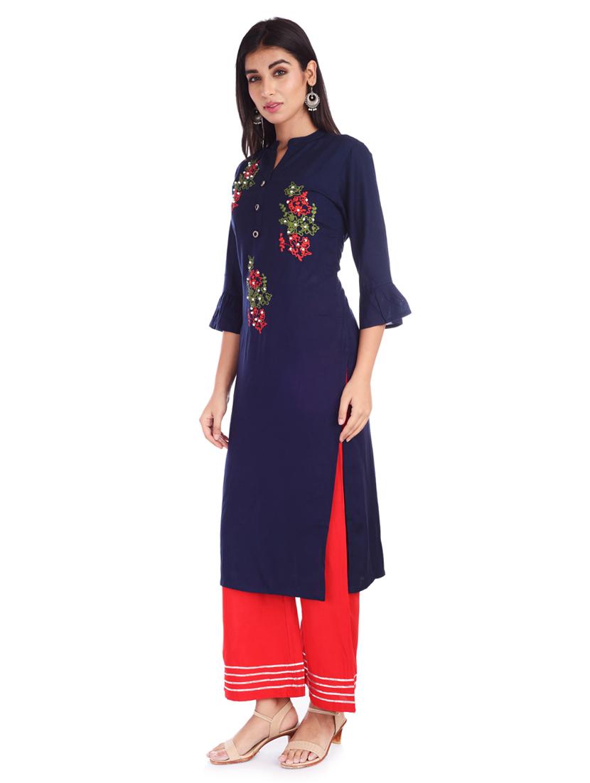 embroidered straight kurta - 17147977 - Zoom Image - 2