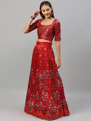 floral panelled lehenga - 17148044 - Standard Image - 2