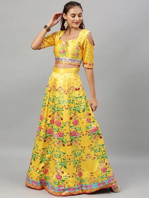 floral panelled lehenga - 17148047 - Standard Image - 2