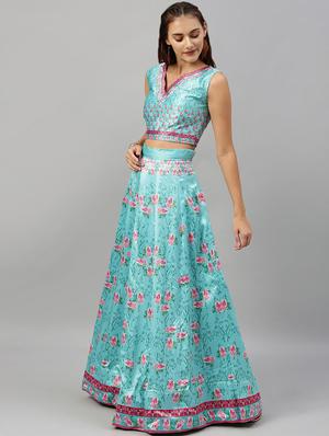 floral panelled lehenga - 17148048 - Standard Image - 2