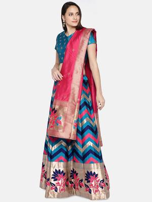 chevron panelled lehenga - 17148050 - Standard Image - 2