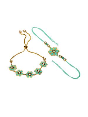 gold-plated beaded floral rakhi & lumba bracelet with bhaiya & bhabhi mugs - 17148641 - Standard Image - 2