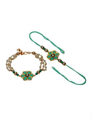 gold-plated beaded floral rakhi & lumba bracelet - 17148651 - Standard Image - 2