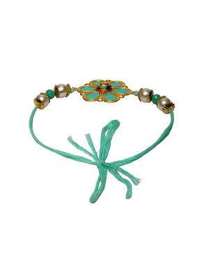 gold-plated beaded floral rakhi & lumba bracelet - 17148651 - Standard Image - 4