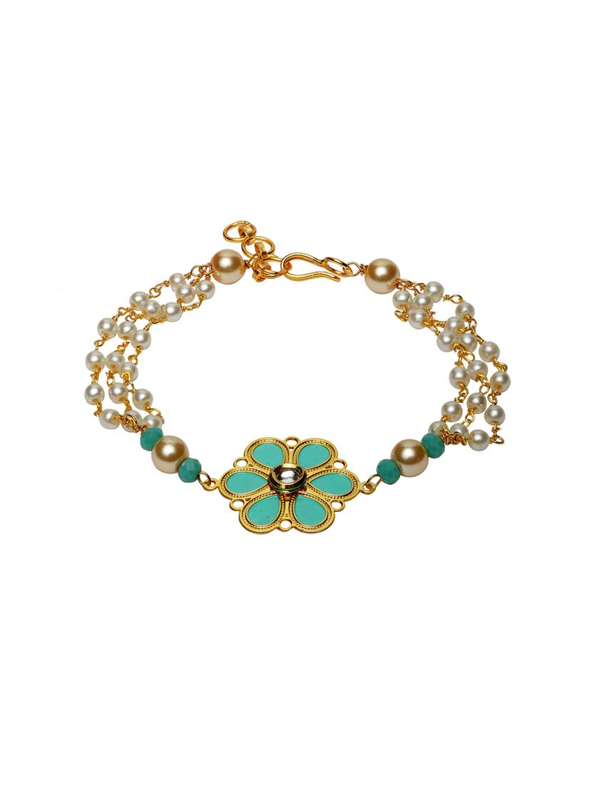 gold-plated beaded floral rakhi & lumba bracelet - 17148651 - Zoom Image - 3