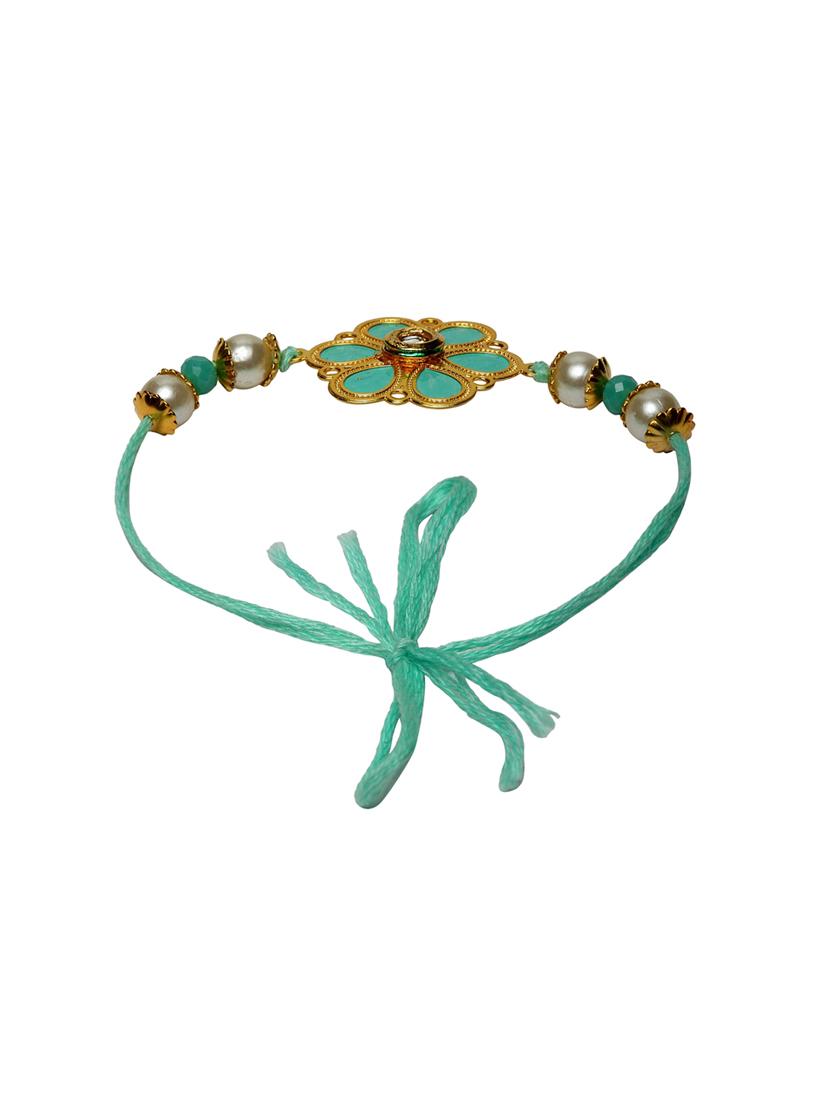 gold-plated beaded floral rakhi & lumba bracelet - 17148651 - Zoom Image - 4