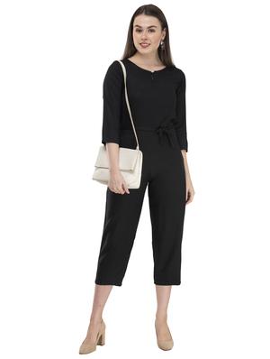 tie front solid jumpsuit - 17148882 - Standard Image - 5