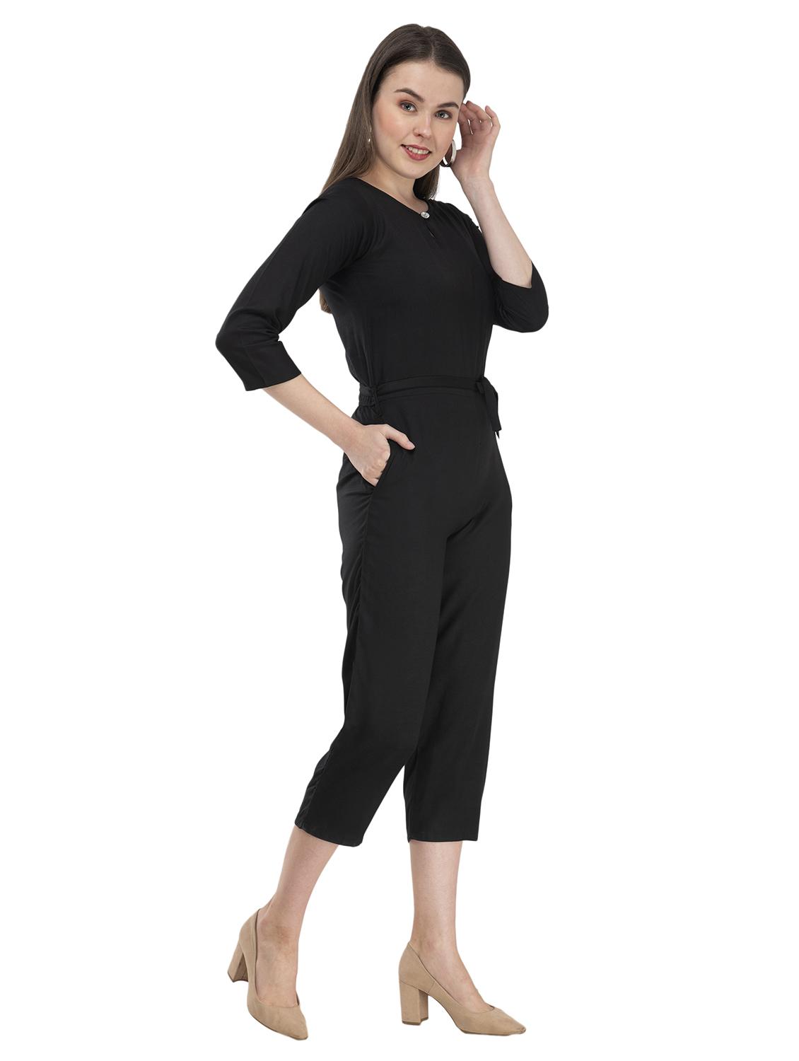 tie front solid jumpsuit - 17148882 - Zoom Image - 2