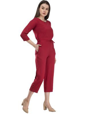tie front solid jumpsuit - 17148883 - Standard Image - 2