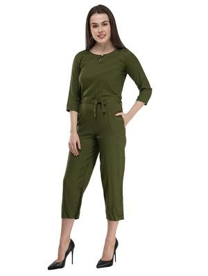 olive rayon full leg jumpsuit - 17148884 - Standard Image - 2