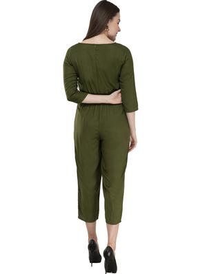 olive rayon full leg jumpsuit - 17148884 - Standard Image - 4