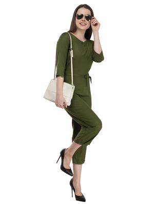 olive rayon full leg jumpsuit - 17148884 - Standard Image - 5