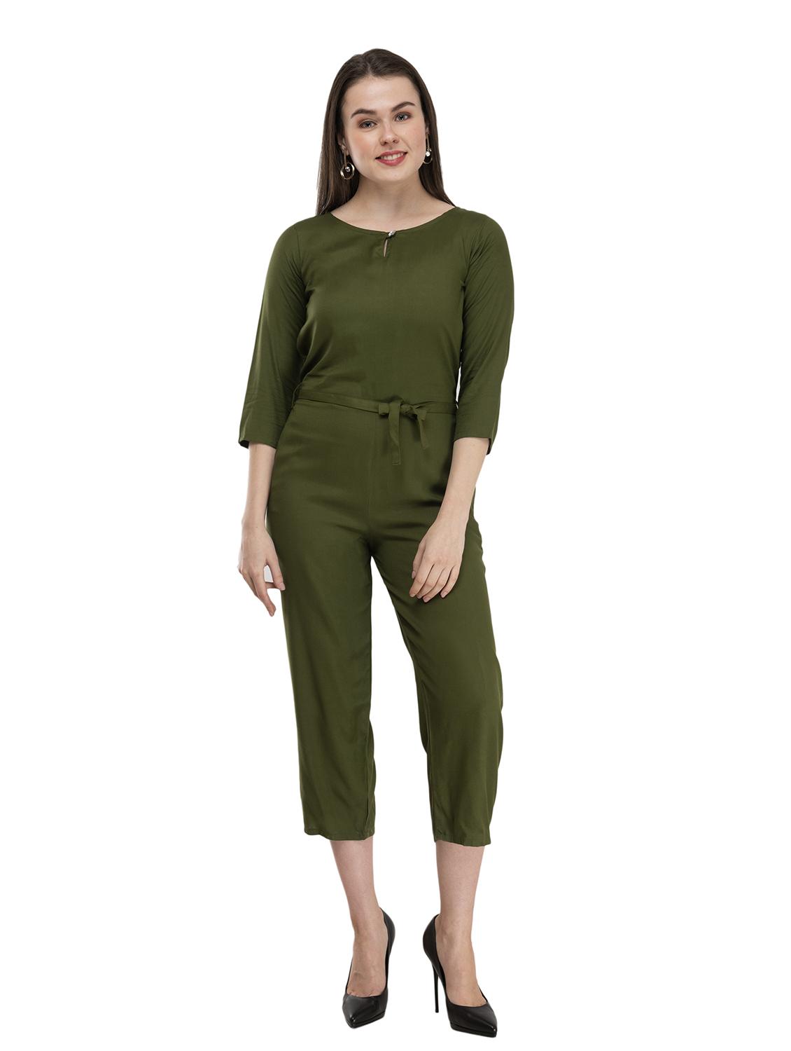 olive rayon full leg jumpsuit - 17148884 - Zoom Image - 1