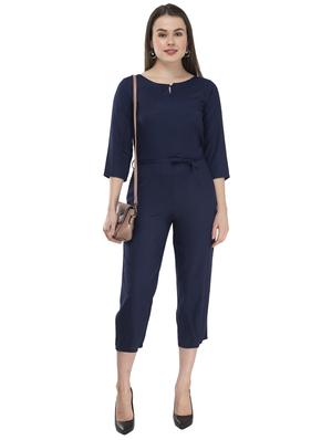 tie front solid jumpsuit - 17148885 - Standard Image - 4