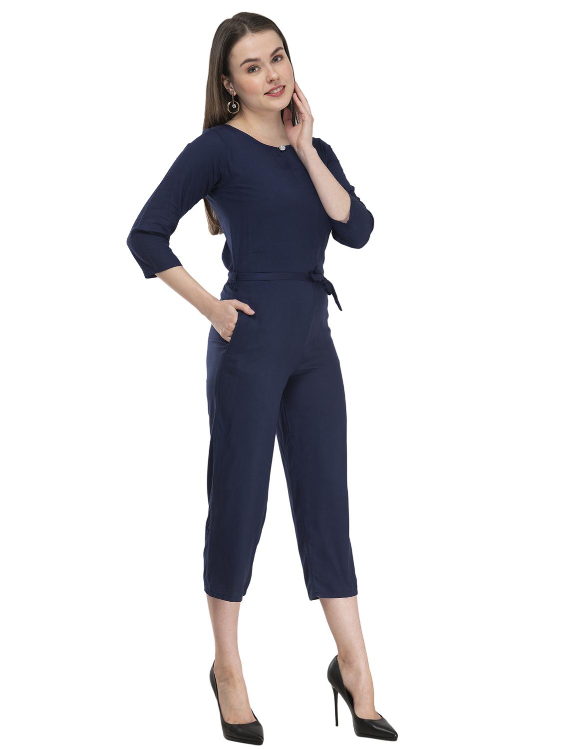 tie front solid jumpsuit - 17148885 - Zoom Image - 2