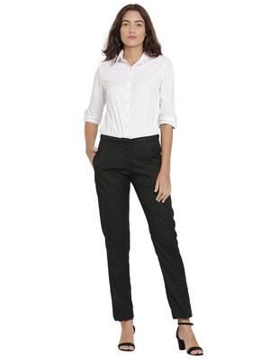 black cotton flat front trousers - 17149050 - Standard Image - 4